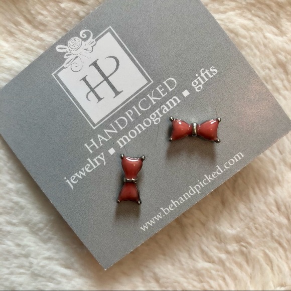 Handpicked Jewelry - Handpicked Pink Bow Stud Earrings Silver Tone NWT